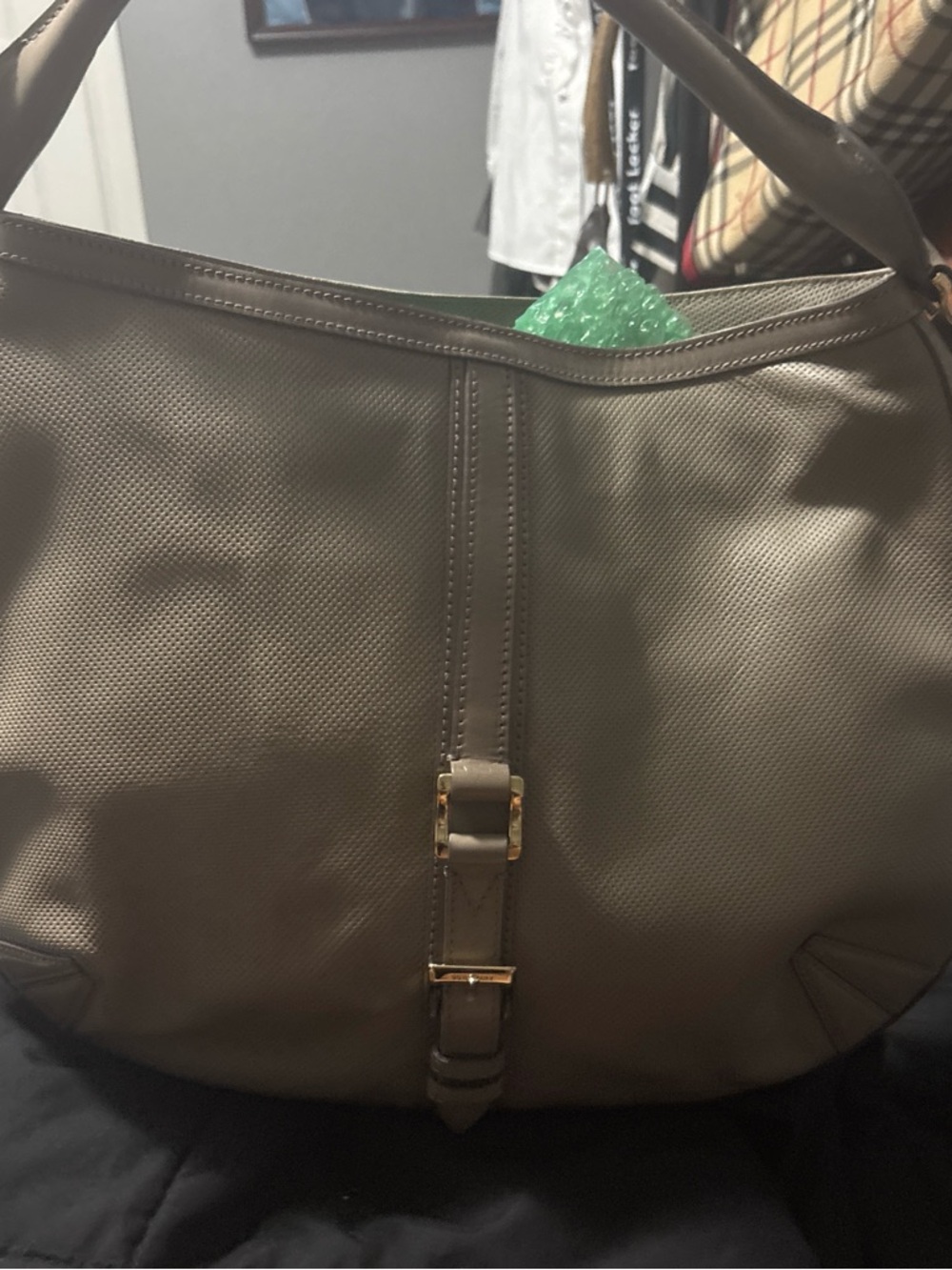 Women’s Authentic Burberry Taupe Hobo Shoulder Bag - Elegant Everyday Carry